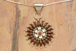 Genuine Coral Sterling Silver Zuni Indian Pendant